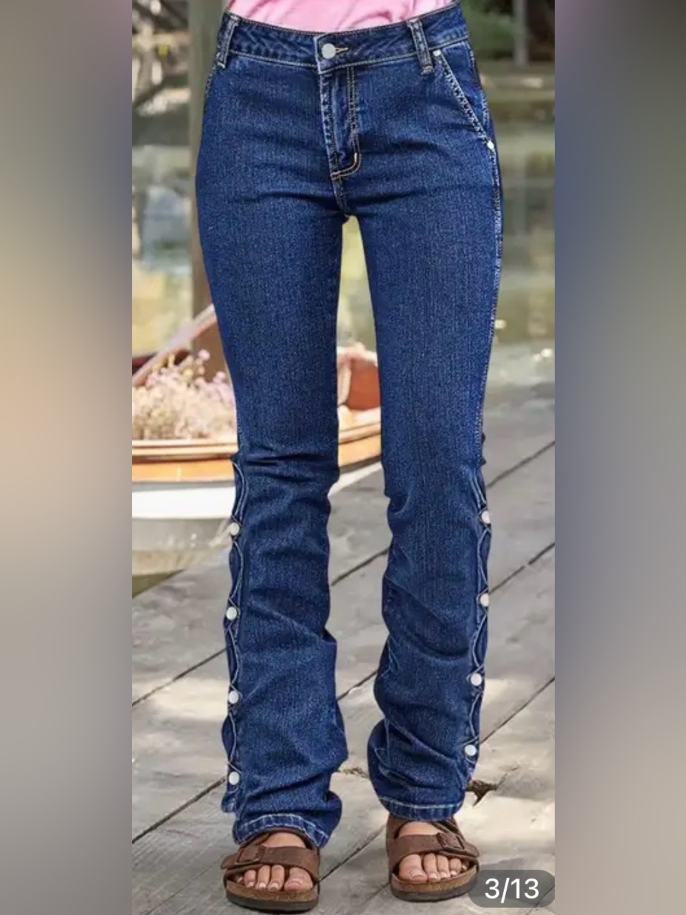 Classic Dark Blue High-Rise Women’s Jeans with Side Button Detail - Picture 2 of 11